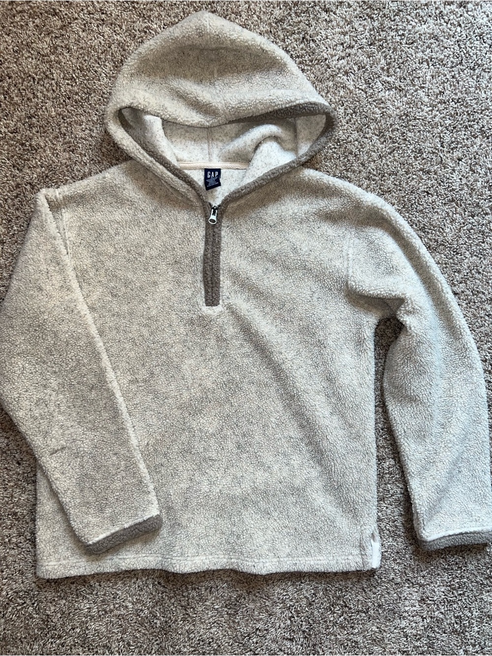 Vintage GAP Women’s Cream Hooded Half-Zip Sherpa Sweater Medium Old Navy
